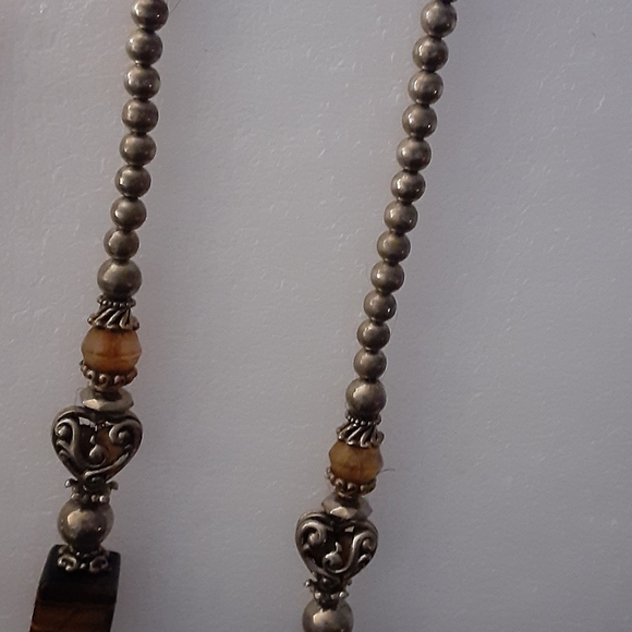 Vintage Artisan Silver and Brown Beaded Necklace - Picture 2 of 6
